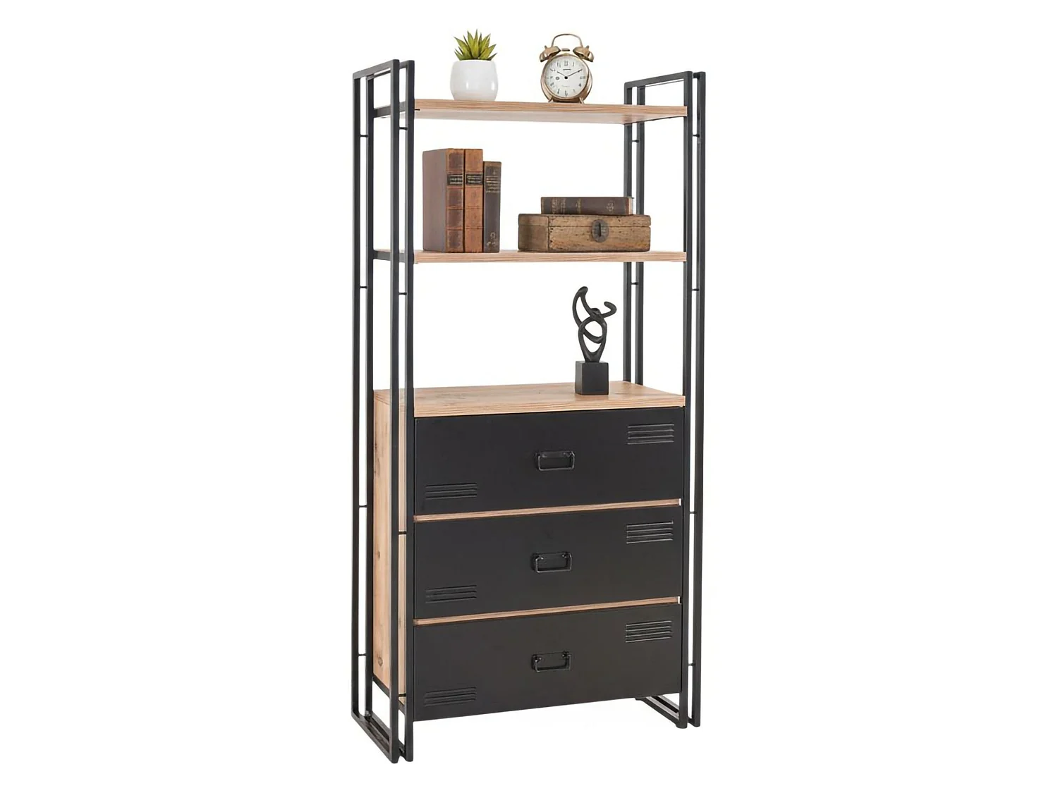 Bücherregal Podul, 2 Böden, 90x35x180h cm, Eiche braun, 3 Schubladen, Wandmontage