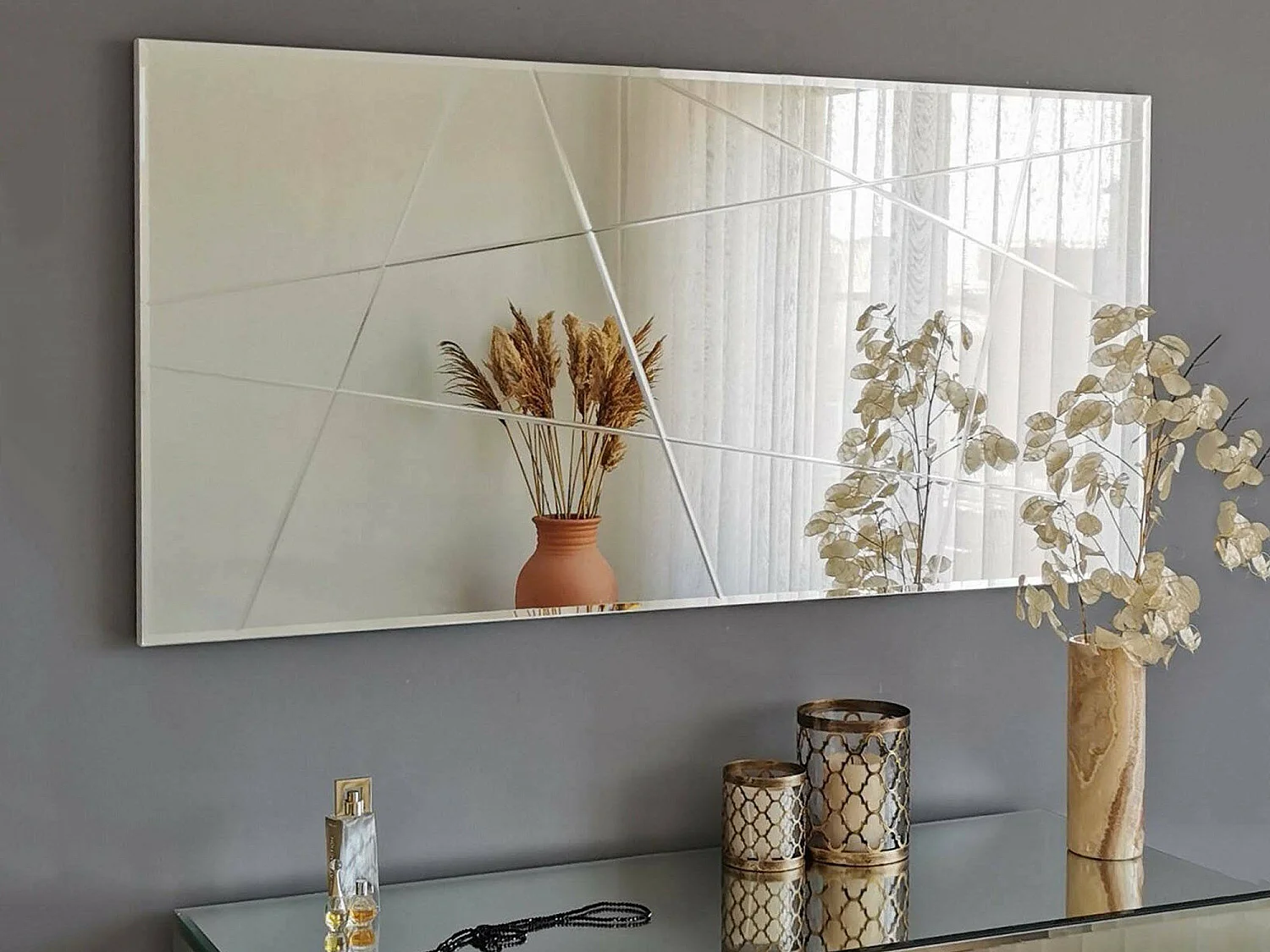 Miroir Thalatte, Structure en bois mélaminé, 2.2x62h cm Argent