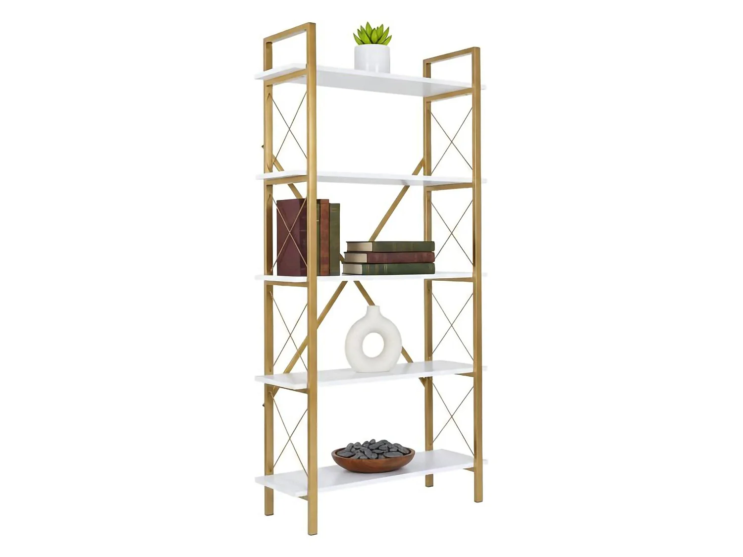 Boekenkast Suriel, 5 planken, 90x34x180h cm wit, wandmontage, vaste constructie