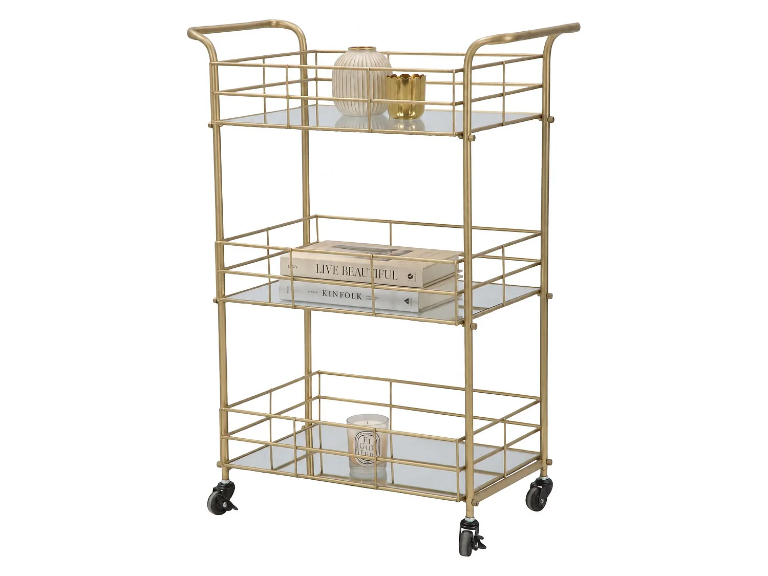Carrello Arviat, 3 Ripiani, 60x31x80h cm oro, Ruote, Sfumatura Colore Struttura Fume