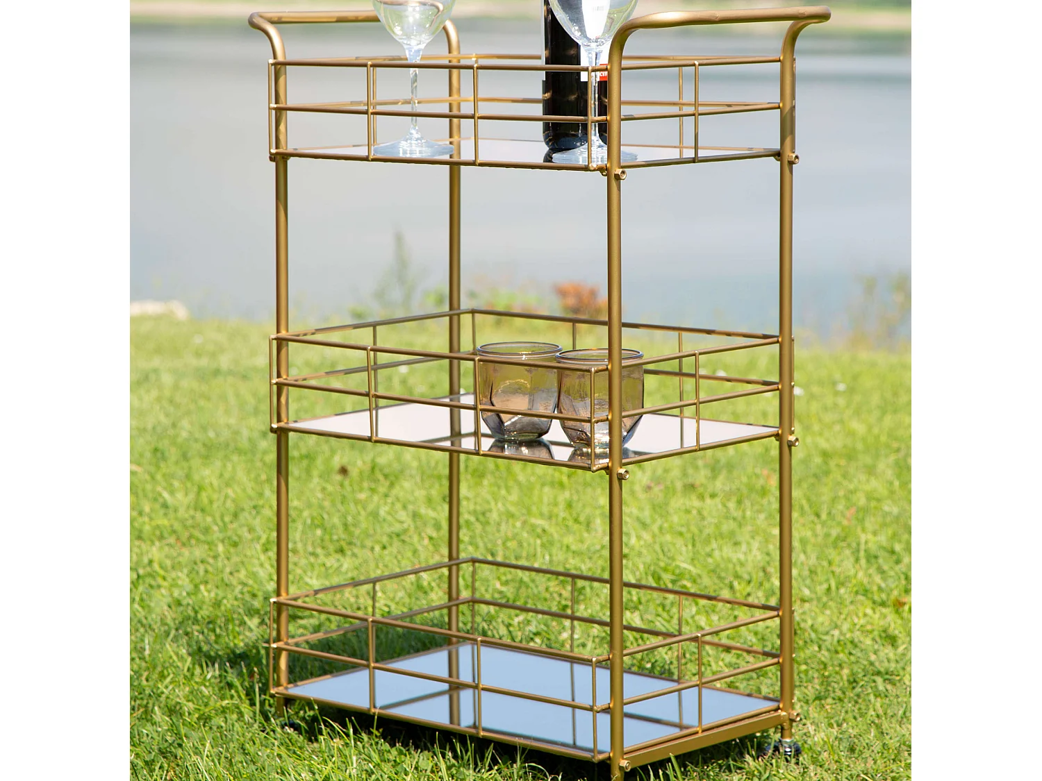 Carrello Arviat, 3 Ripiani, 60x31x80h cm oro, Ruote, Sfumatura Colore Struttura Fume