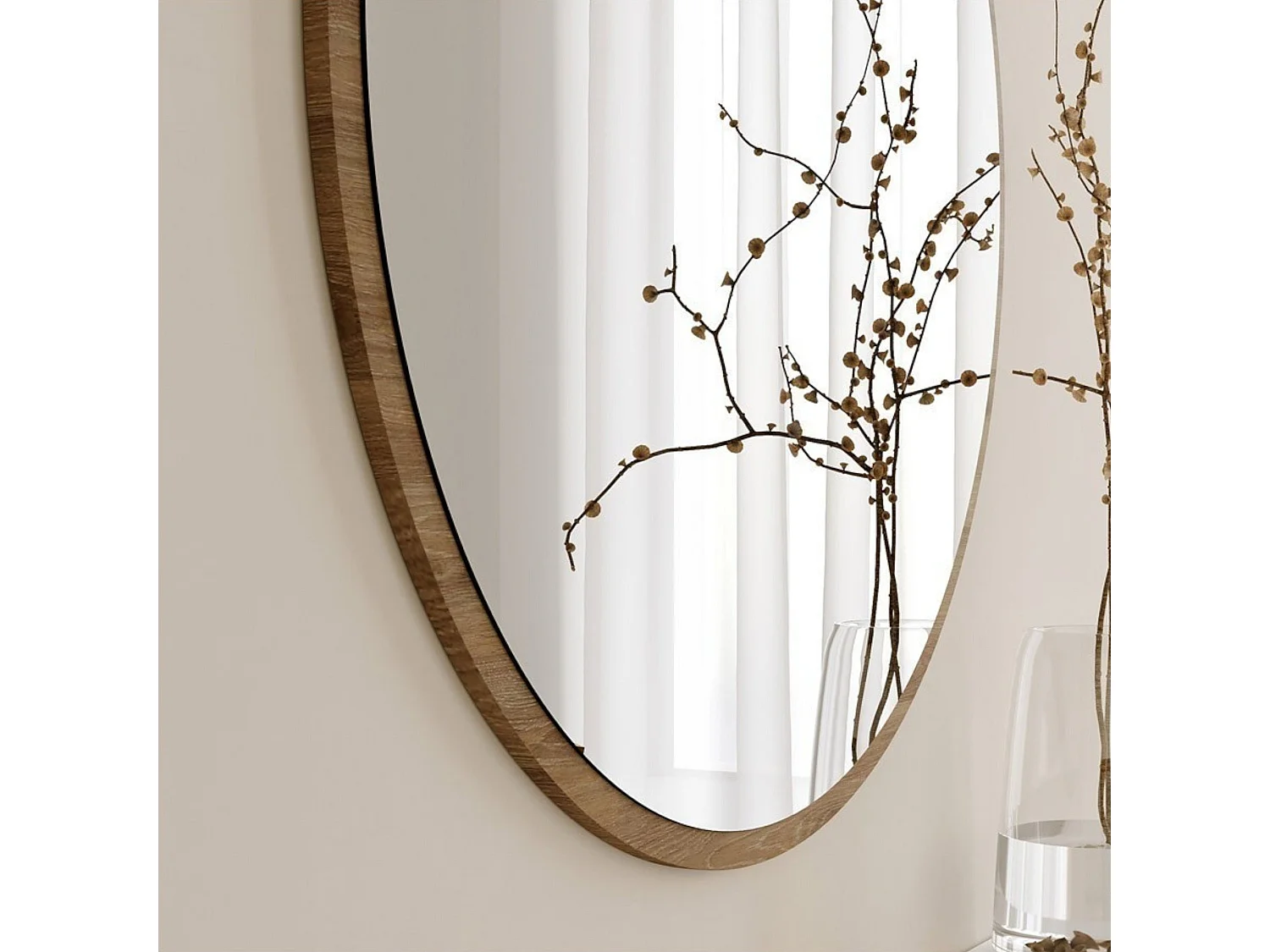 Miroir Spongano, Forme Ronde, 2.2x60h cm Noyer Marron