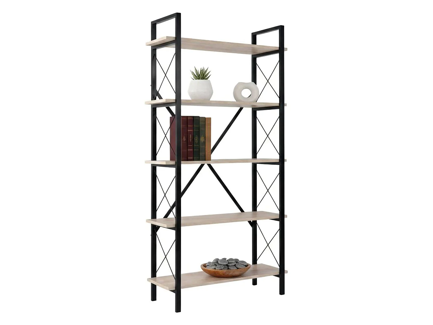Boekenkast Suriel, 5 planken, 90x34x180h cm beige, wandmontage, vaste constructie