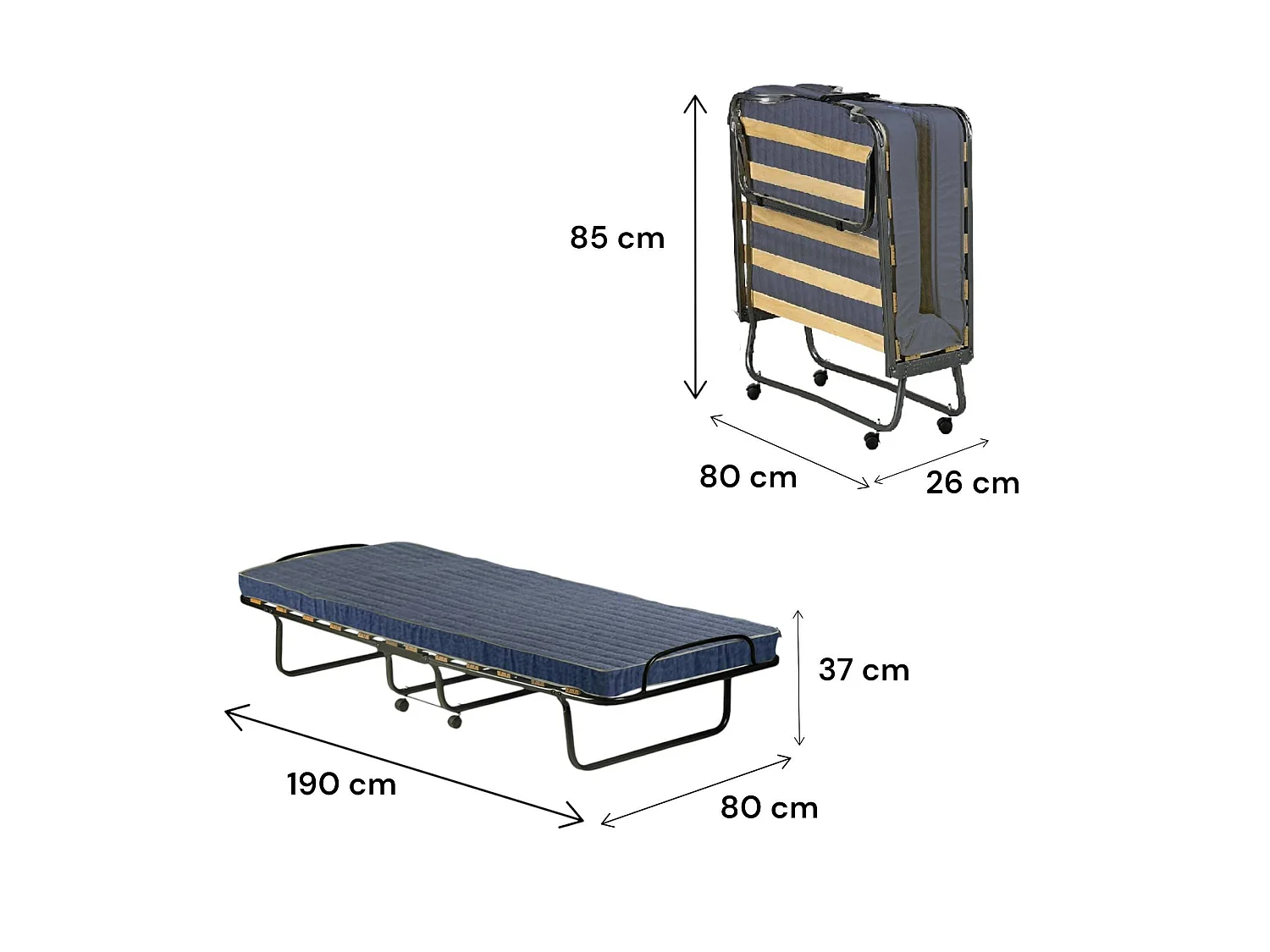 Letto Pieghevole Fosca, Materasso Incluso Made in Italy, Nero Jeans, Brandina