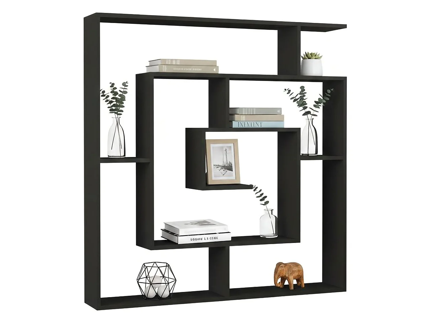Bücherregal Rai, 6 Böden, 125x22x129h cm Anthrazitschwarz, Wandmontage, Farbverlauf, Rahmen Anthrazit