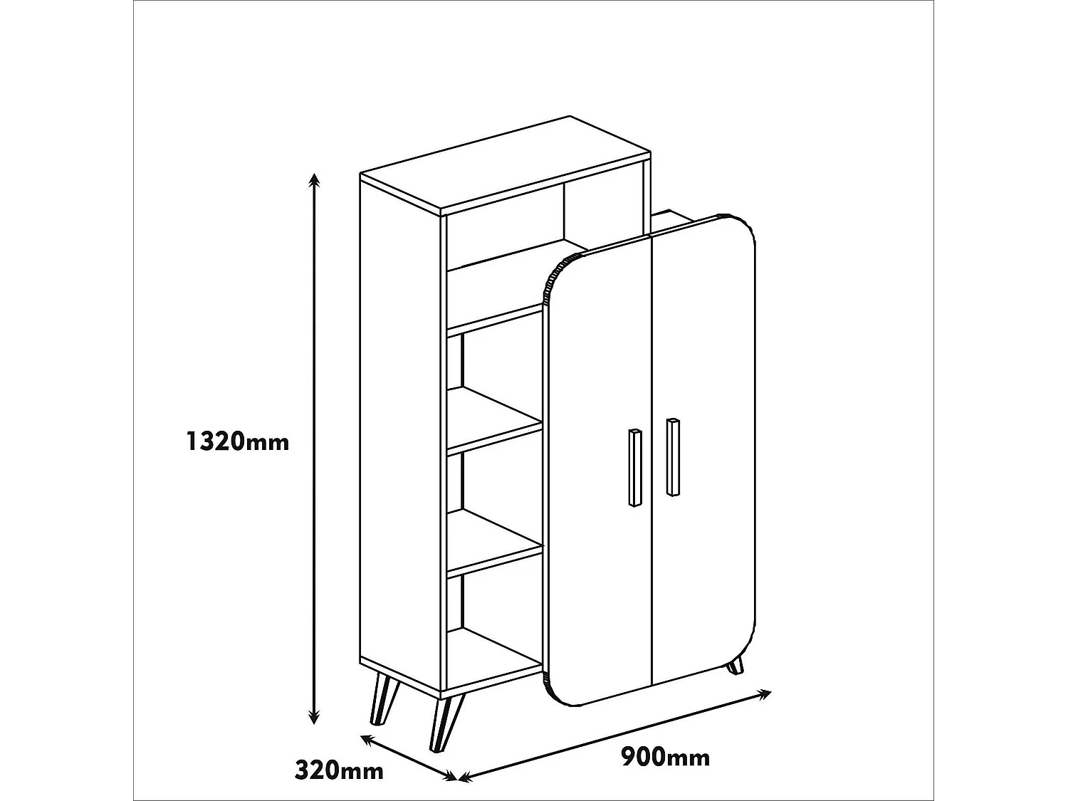 Bücherregal Agni, 5 Regalböden, 90x32x132h cm Nussbraun, 2 Türen, Wandmontage