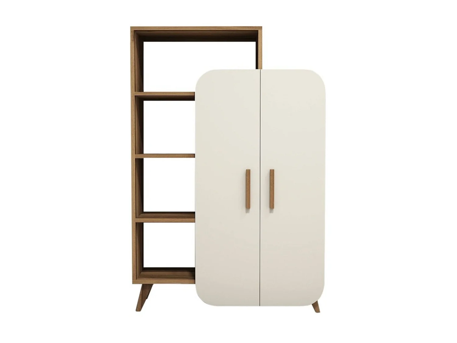 Bücherregal Agni, 5 Regalböden, 90x32x132h cm Nussbraun, 2 Türen, Wandmontage