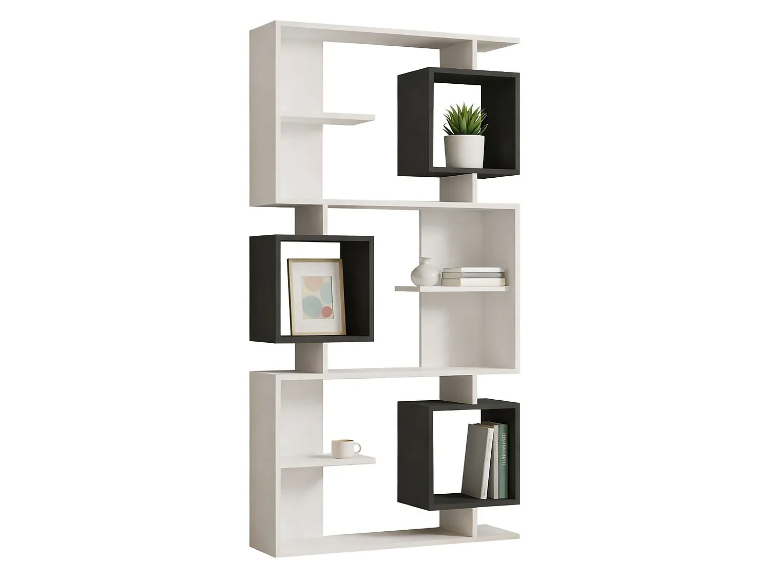 Bücherregal Cergnago, 8 Ebenen, 90x25x172h cm Weiß, Bibliothek, Wandmontage, Farbverlauf Antrazit