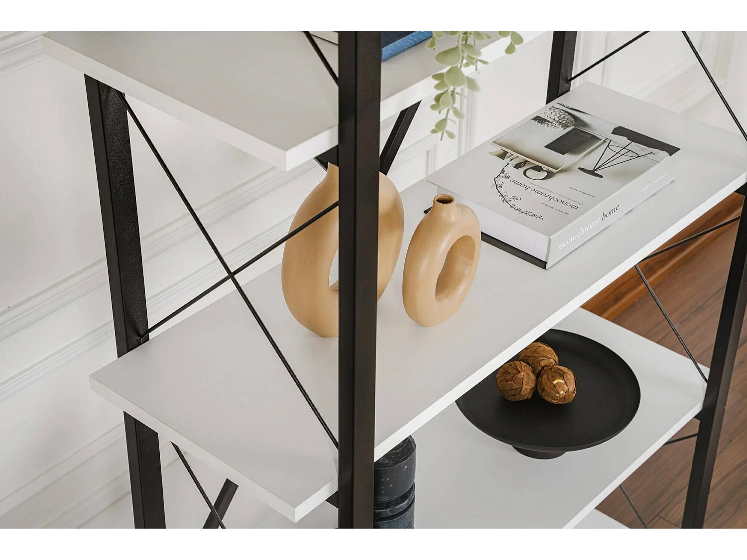 Boekenkast Suriel, 5 planken, 90x34x180h cm wit, bibliotheekkast, wandmontage, vaste constructie