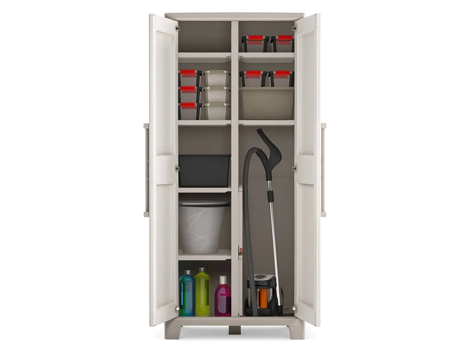 Armario de Exterior Grimsby, 8 Estantes Hecho en Italia, 80x44x182h cm Marrón Arena, Mueble de Jardín, Una puerta, Impermeable