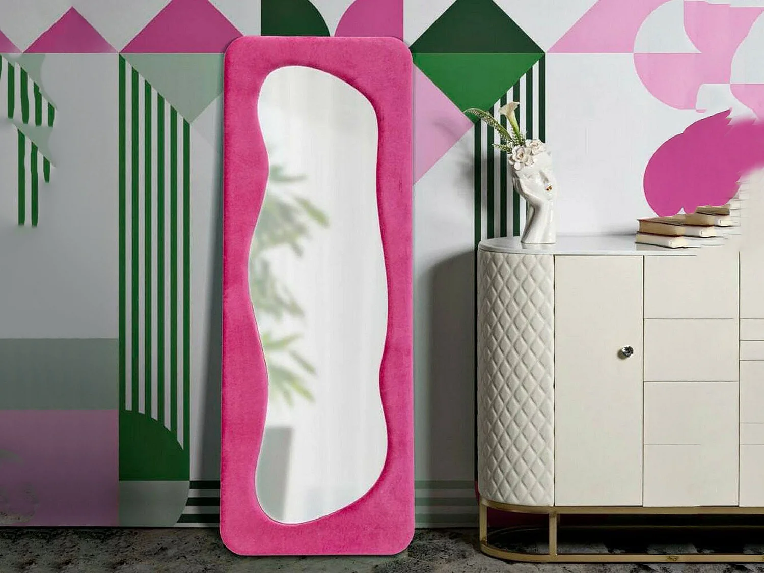 MIROIR Casciago, Structure en Bois Nobilité, 4x160h cm Rose Fuchsia