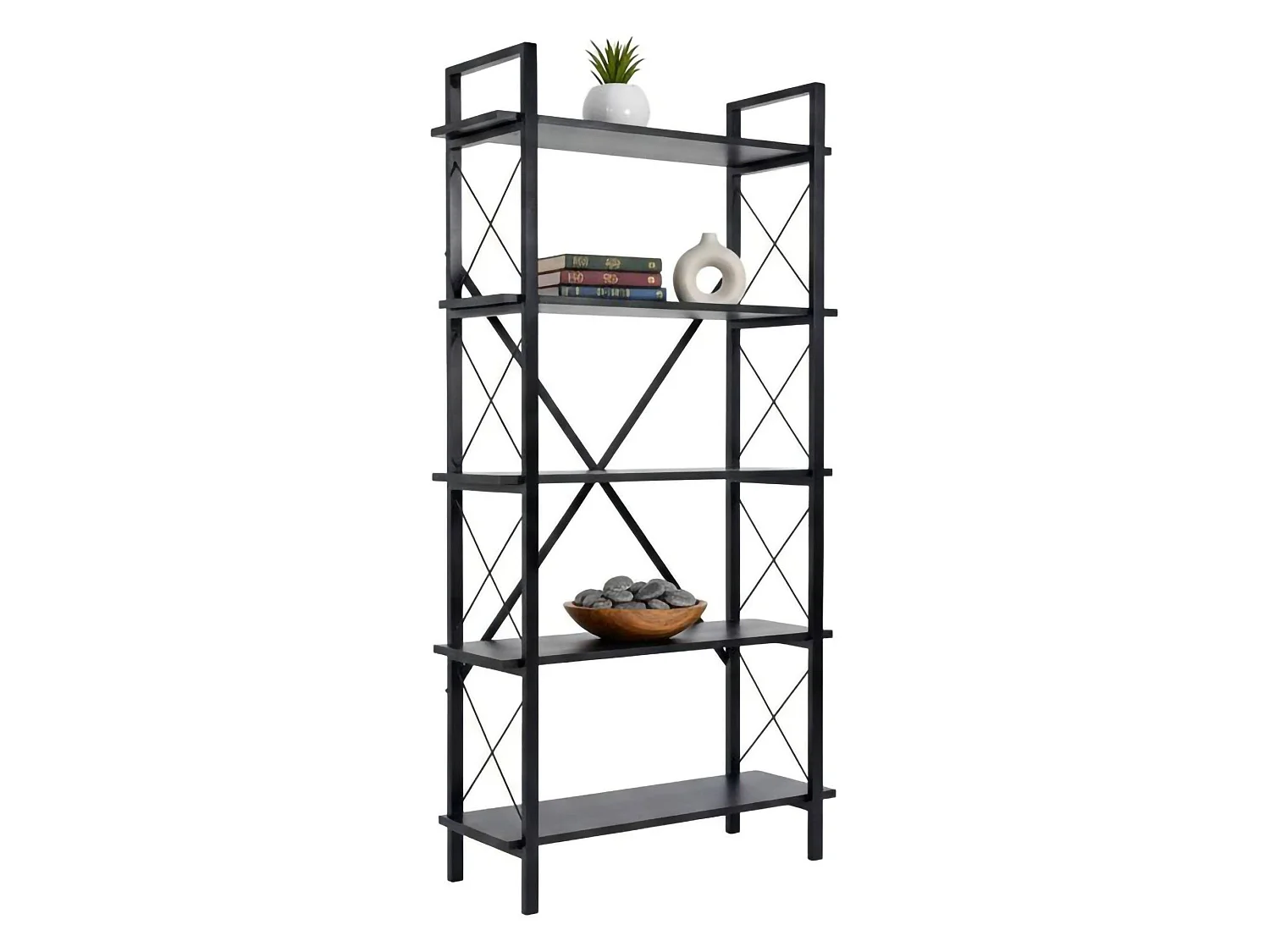 Bibliothèque Suriel, 5 Étagères, 33.5x90x180h cm Noir, Bibliothèque