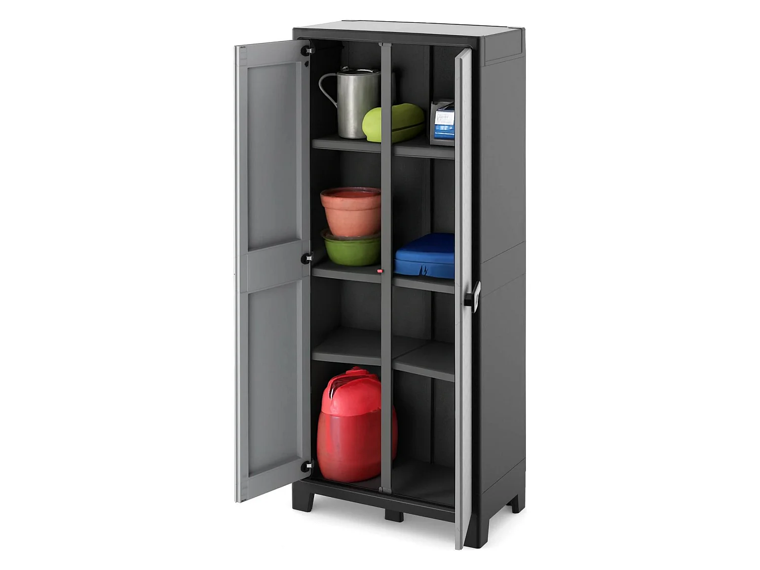 Armario exterior Oshawa, 8 estantes Hecho en Italia, 80x44x182h cm Gris, mueble de jardín, apertura batiente, 2 puertas
