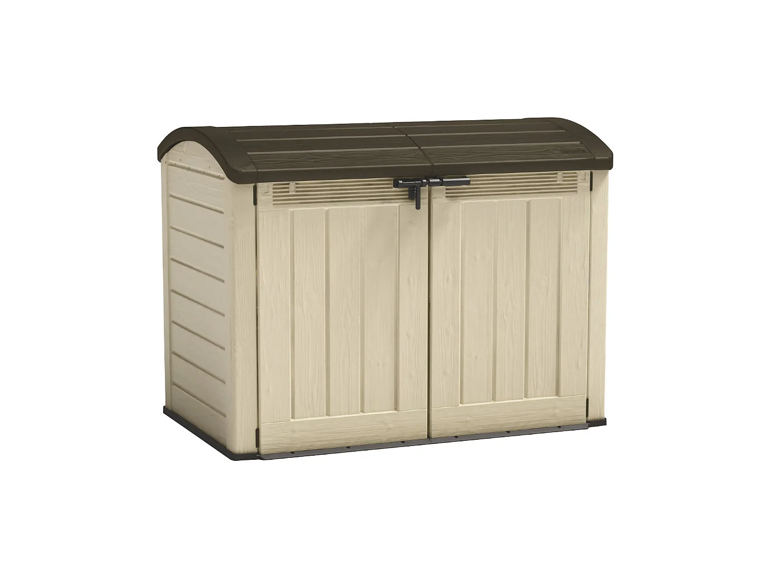Armario exterior Hinton, apertura abatible, 177x113x134h cm beige, mueble de jardín, 2 puertas, portaherramientas impermeable