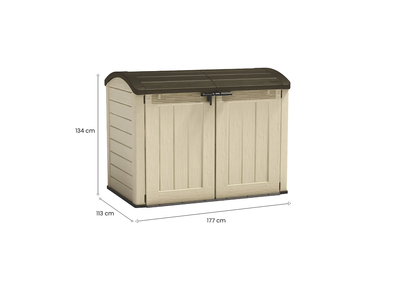 Armario exterior Hinton, apertura abatible, 177x113x134h cm beige, mueble de jardín, 2 puertas, portaherramientas impermeable