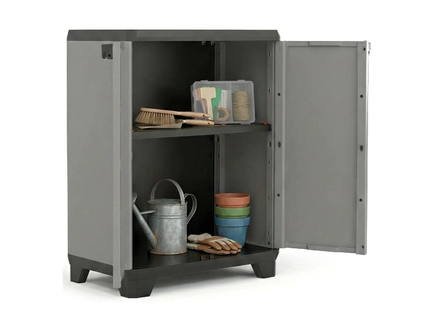 Armario de exterior Cochrane, un estante, Hecho en Italia, 68x39x90h cm gris, mueble de jardín, apertura abatible, 2 puertas