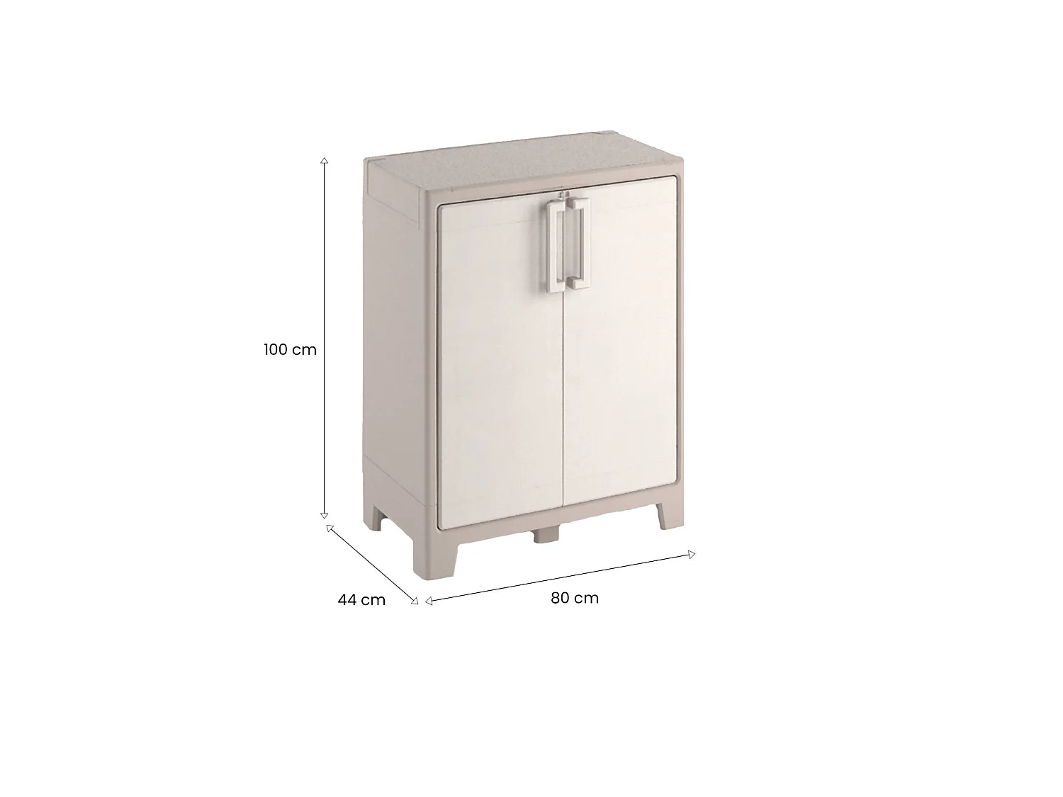 Grimsby buitenkast, 2 planken, gemaakt in Italië, 80x44x100h cm zandbruin, tuinkast, 1 deur, waterdicht