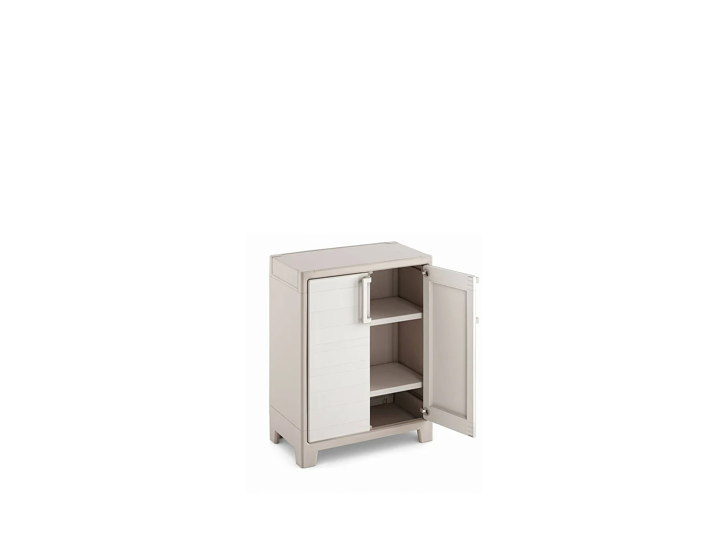 Grimsby buitenkast, 2 planken, gemaakt in Italië, 80x44x100h cm zandbruin, tuinkast, 1 deur, waterdicht