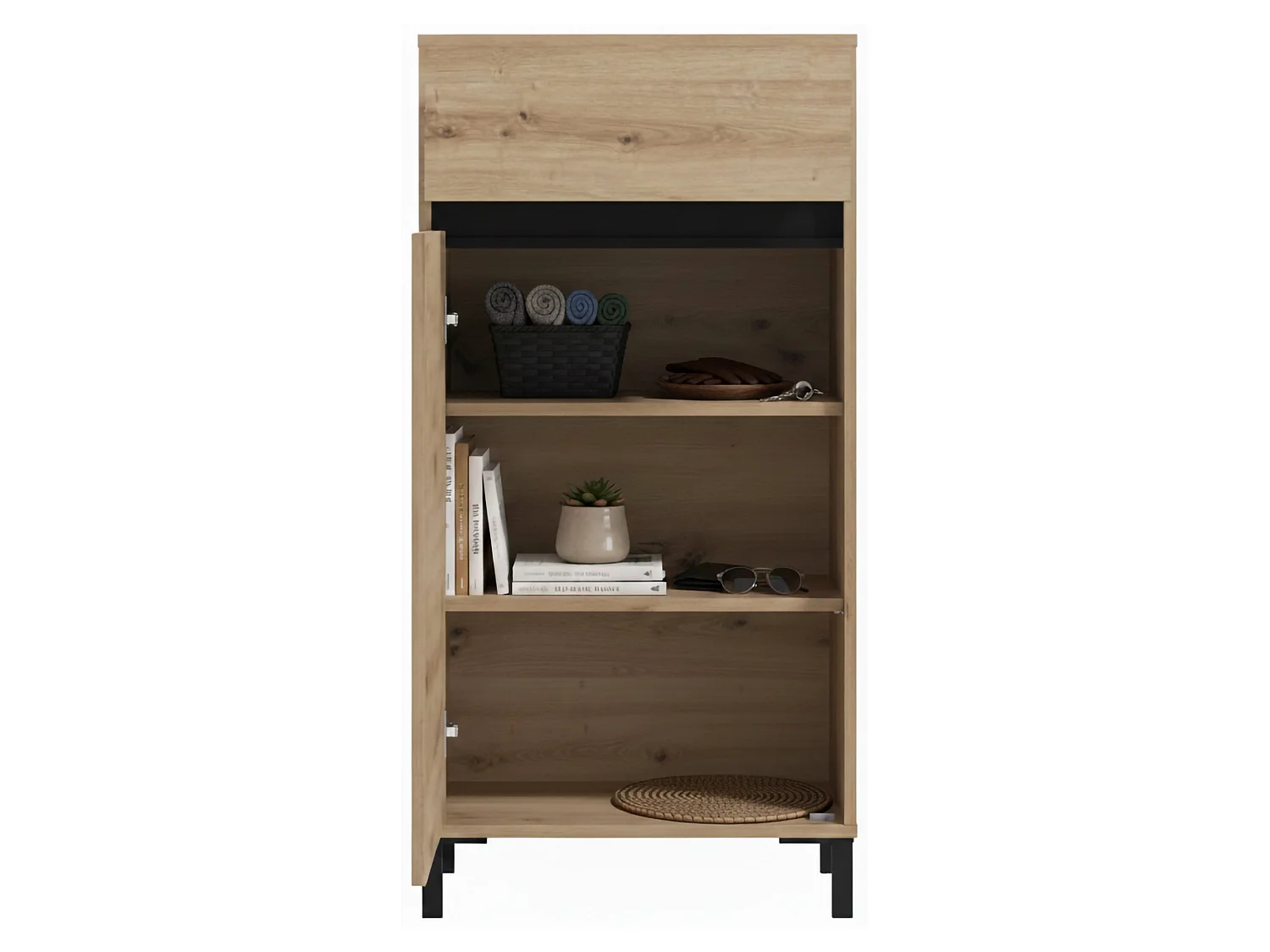 Flurmöbel Pollenza, eine Schublade, 55x40x110h cm Braun Eiche Astknoten, 2 Ablagen, eine Tür