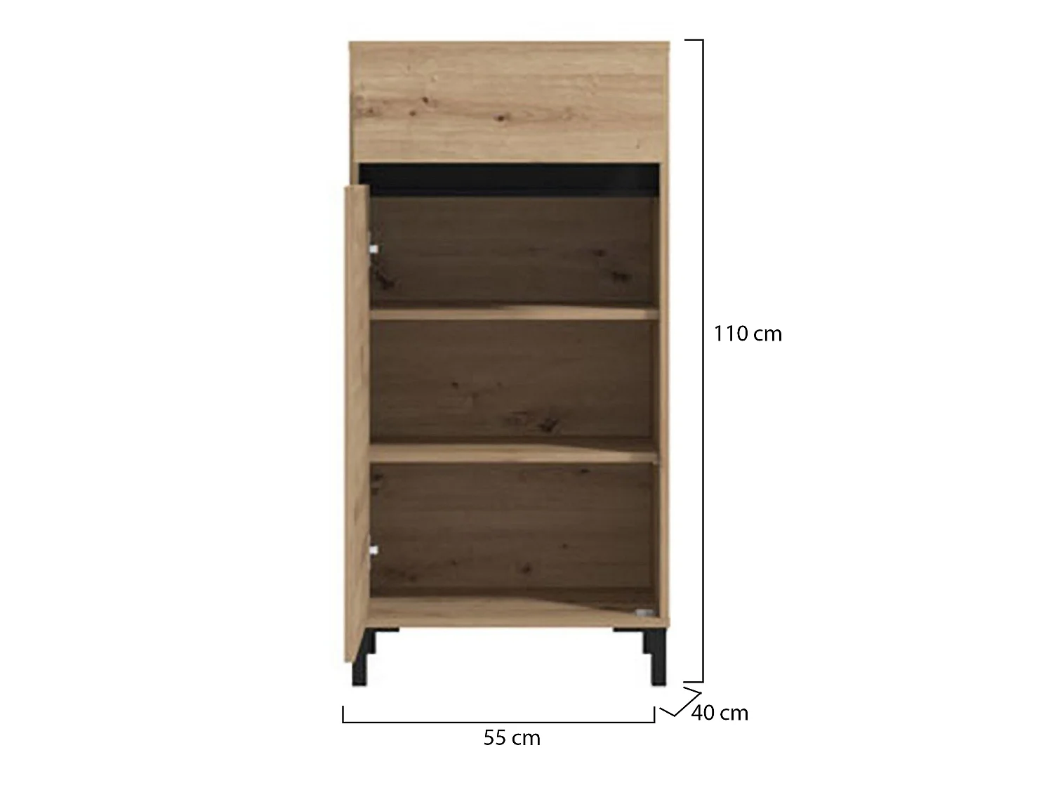 Flurmöbel Pollenza, eine Schublade, 55x40x110h cm Braun Eiche Astknoten, 2 Ablagen, eine Tür