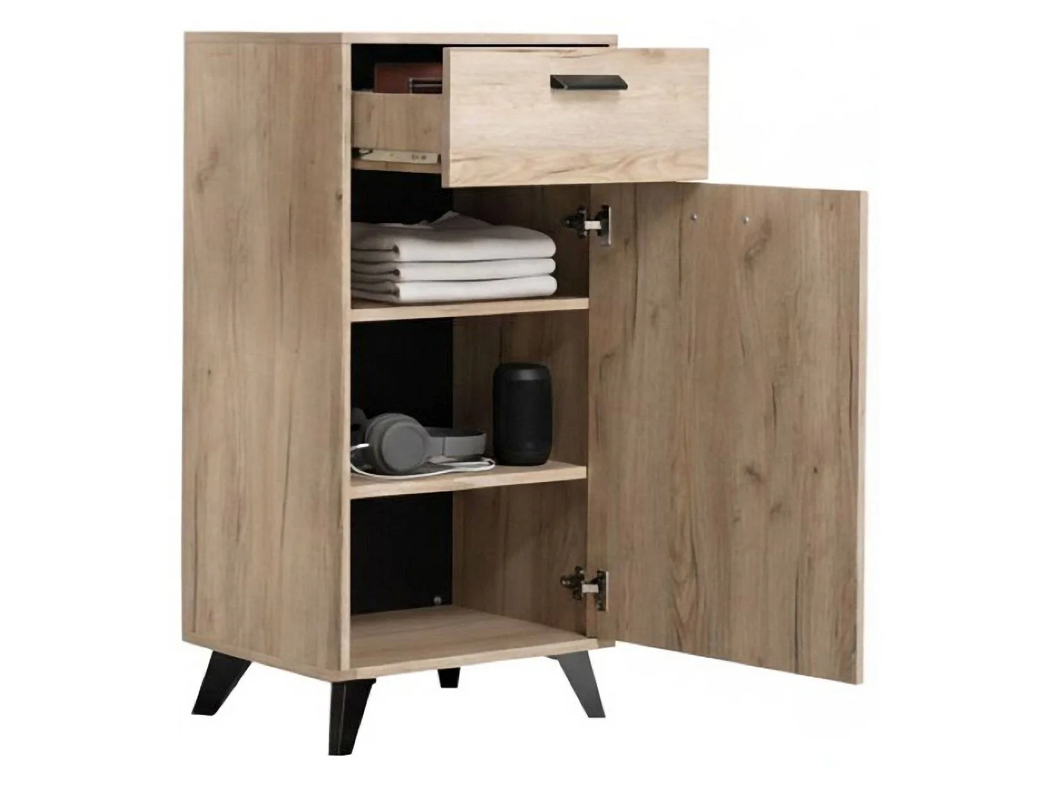 Garderobenschrank Sezzadio, eine Schublade, 54x35x101h cm Eiche Braun, 2 Regale, eine Tür
