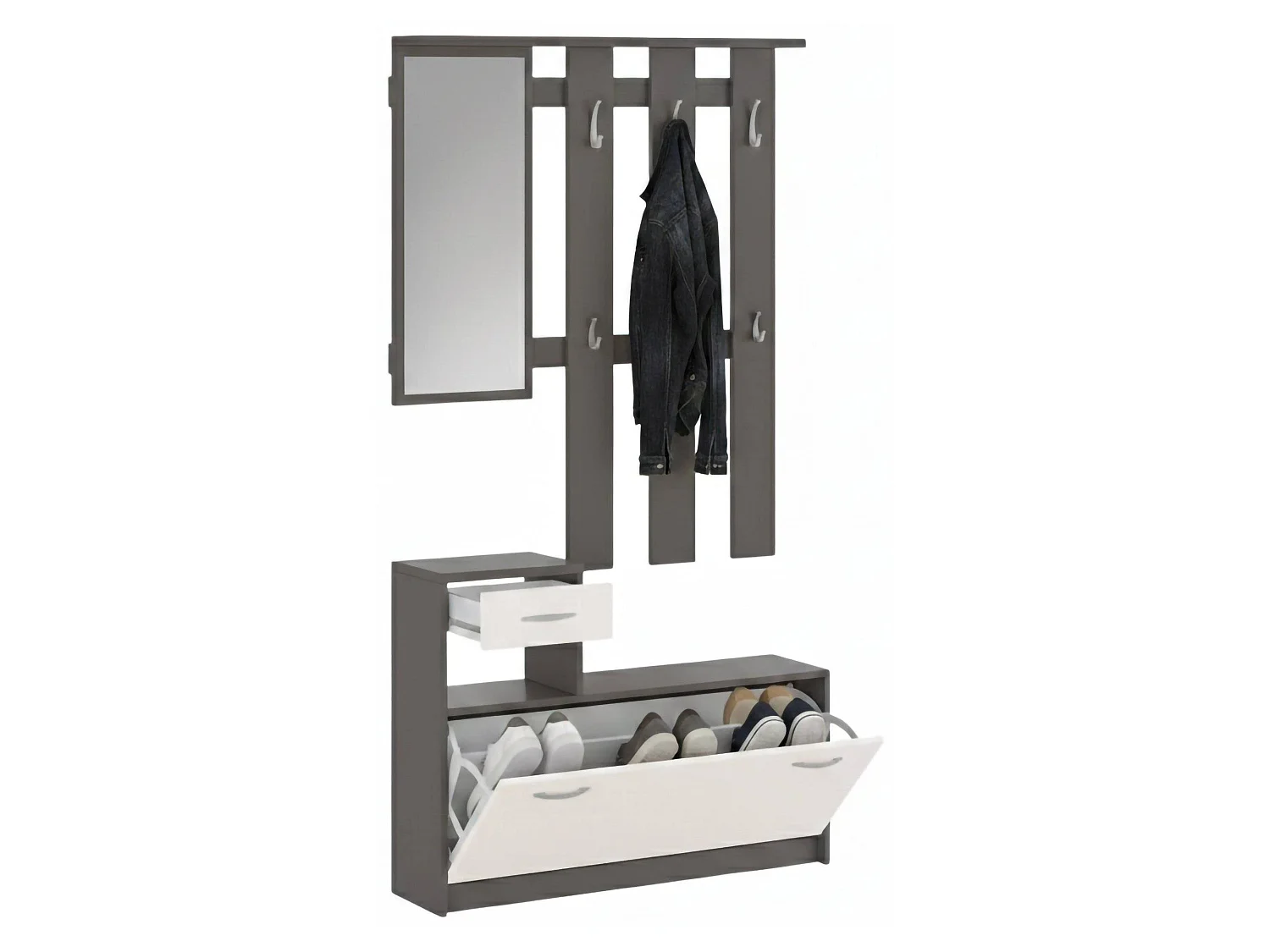 Mueble de Entrada Garolfo, Espejo Incluido, 100x26x190h cm Beige, 8 Pares, 2 Estantes