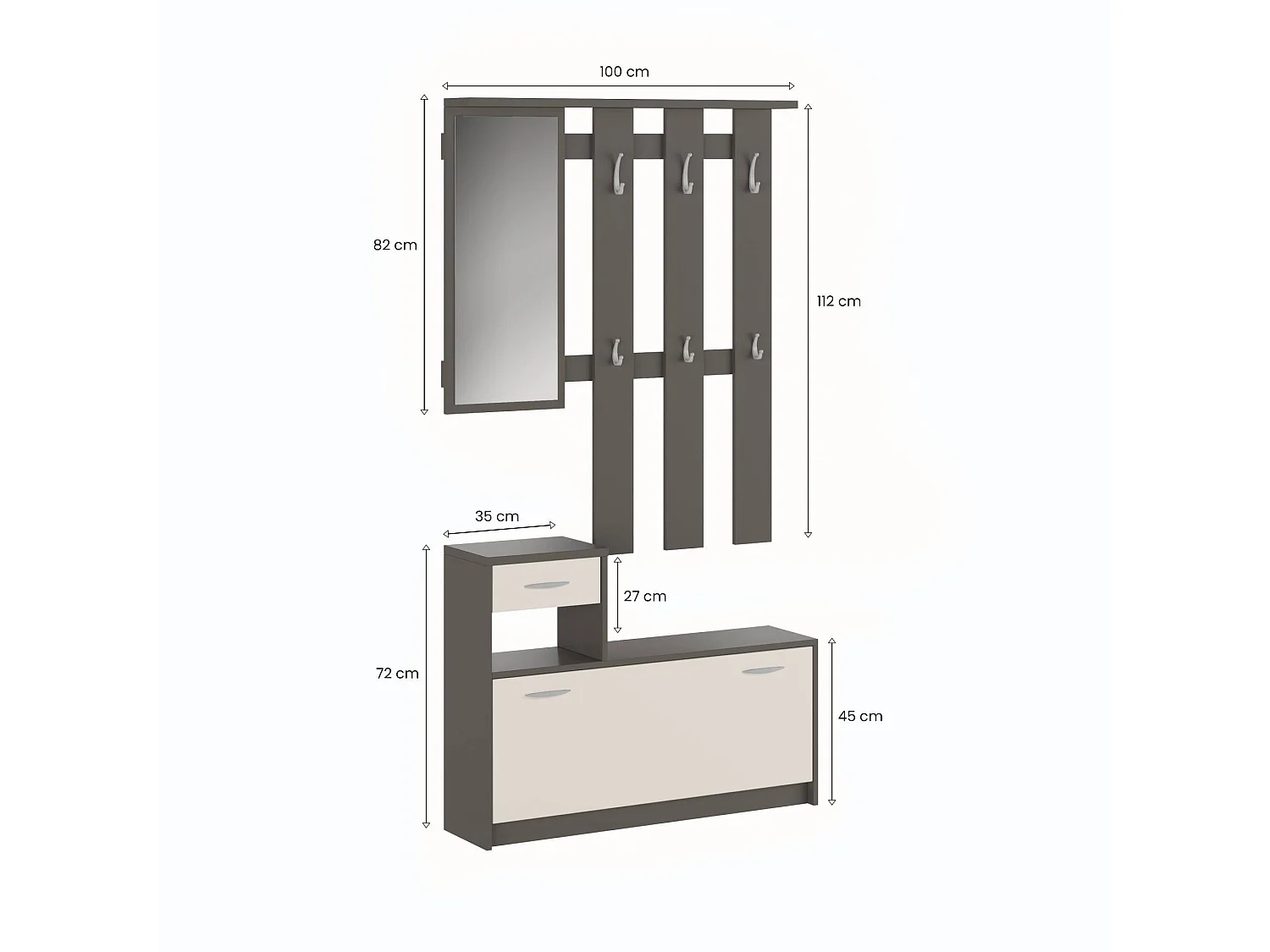Mueble de Entrada Garolfo, Espejo Incluido, 100x26x190h cm Beige, 8 Pares, 2 Estantes