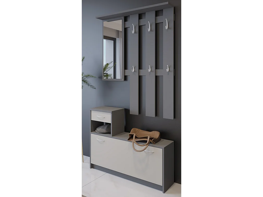 Mueble de Entrada Garolfo, Espejo Incluido, 100x26x190h cm Beige, 8 Pares, 2 Estantes