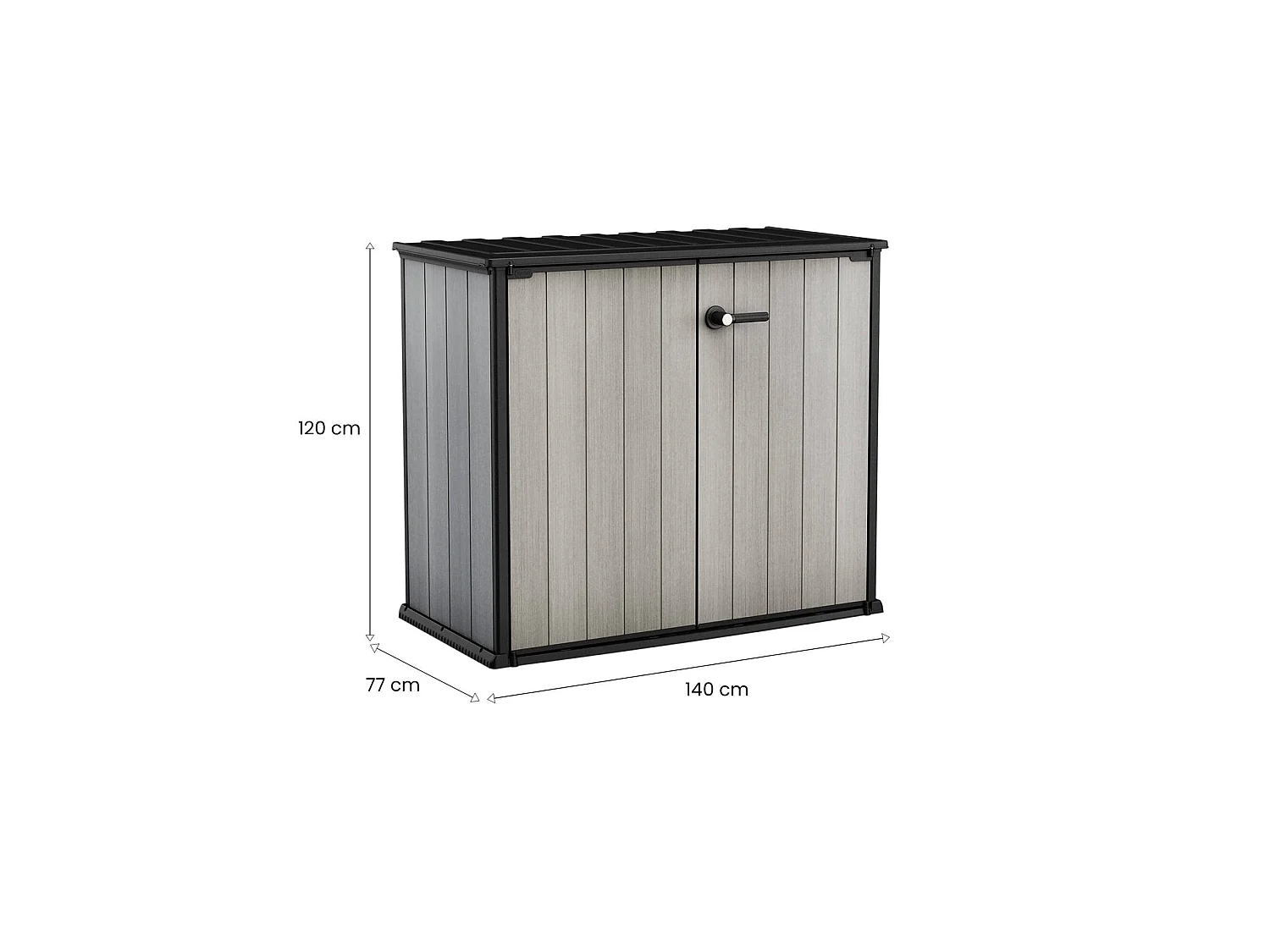 Armario exterior Kindersley, 1 estante, 140x77x120h cm gris, mueble de jardín, 1 puerta, portaherramientas impermeable