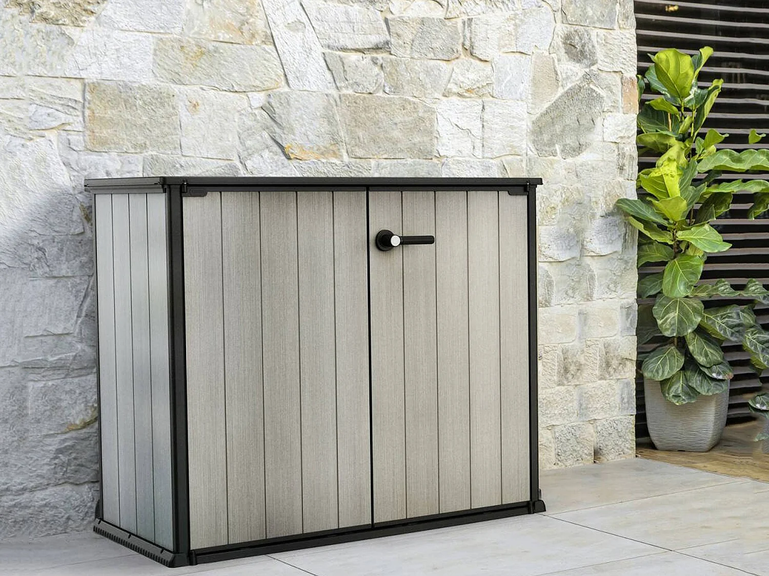 Armario exterior Kindersley, 1 estante, 140x77x120h cm gris, mueble de jardín, 1 puerta, portaherramientas impermeable