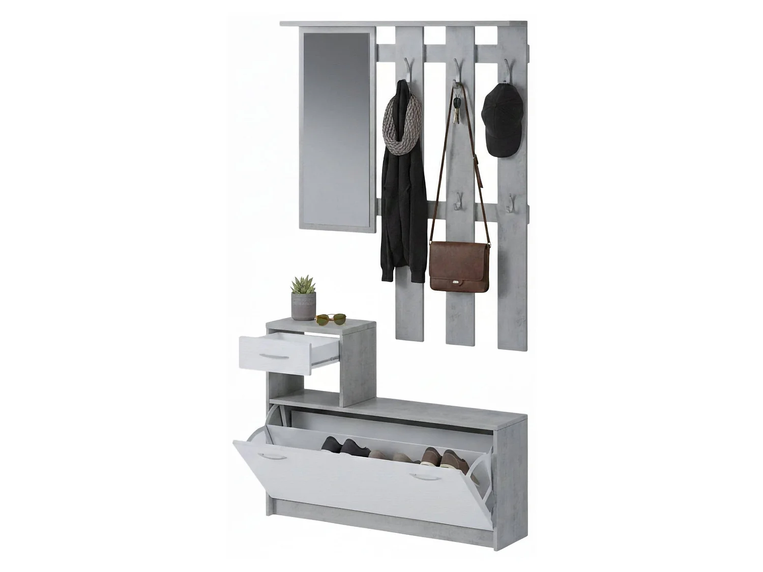 Mueble de entrada Garolfo, espejo incluido, 100x26x190h cm blanco, 8 pares, 2 estantes