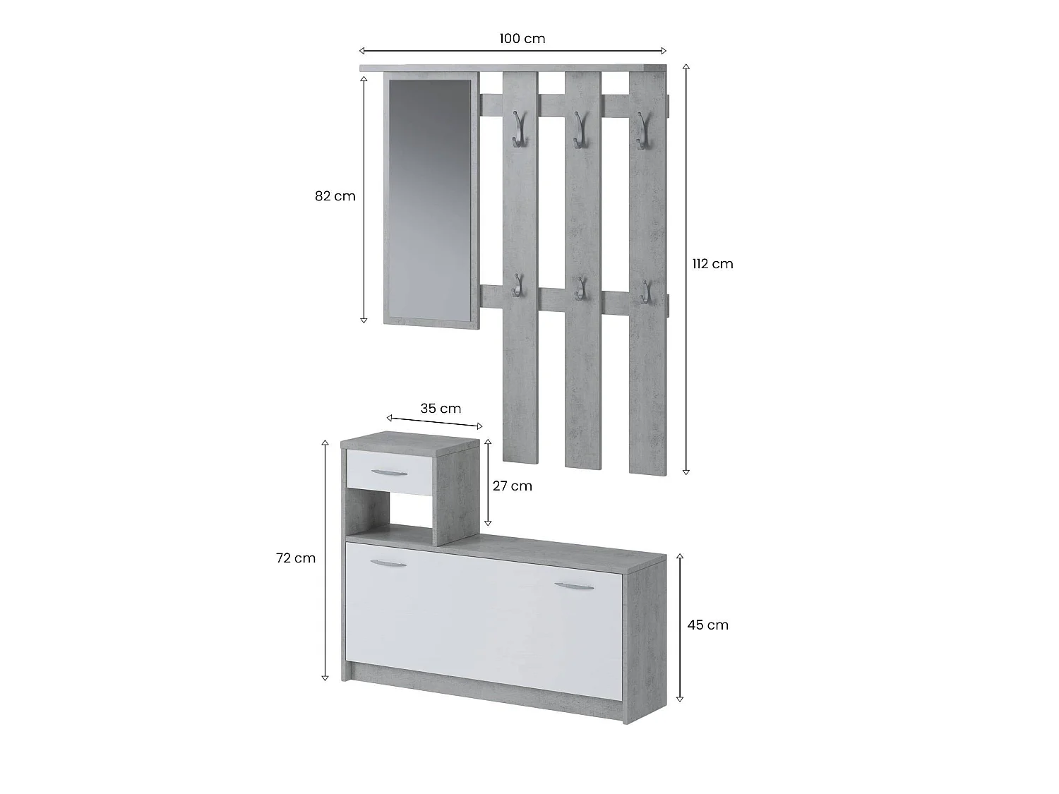 Mueble de entrada Garolfo, espejo incluido, 100x26x190h cm blanco, 8 pares, 2 estantes