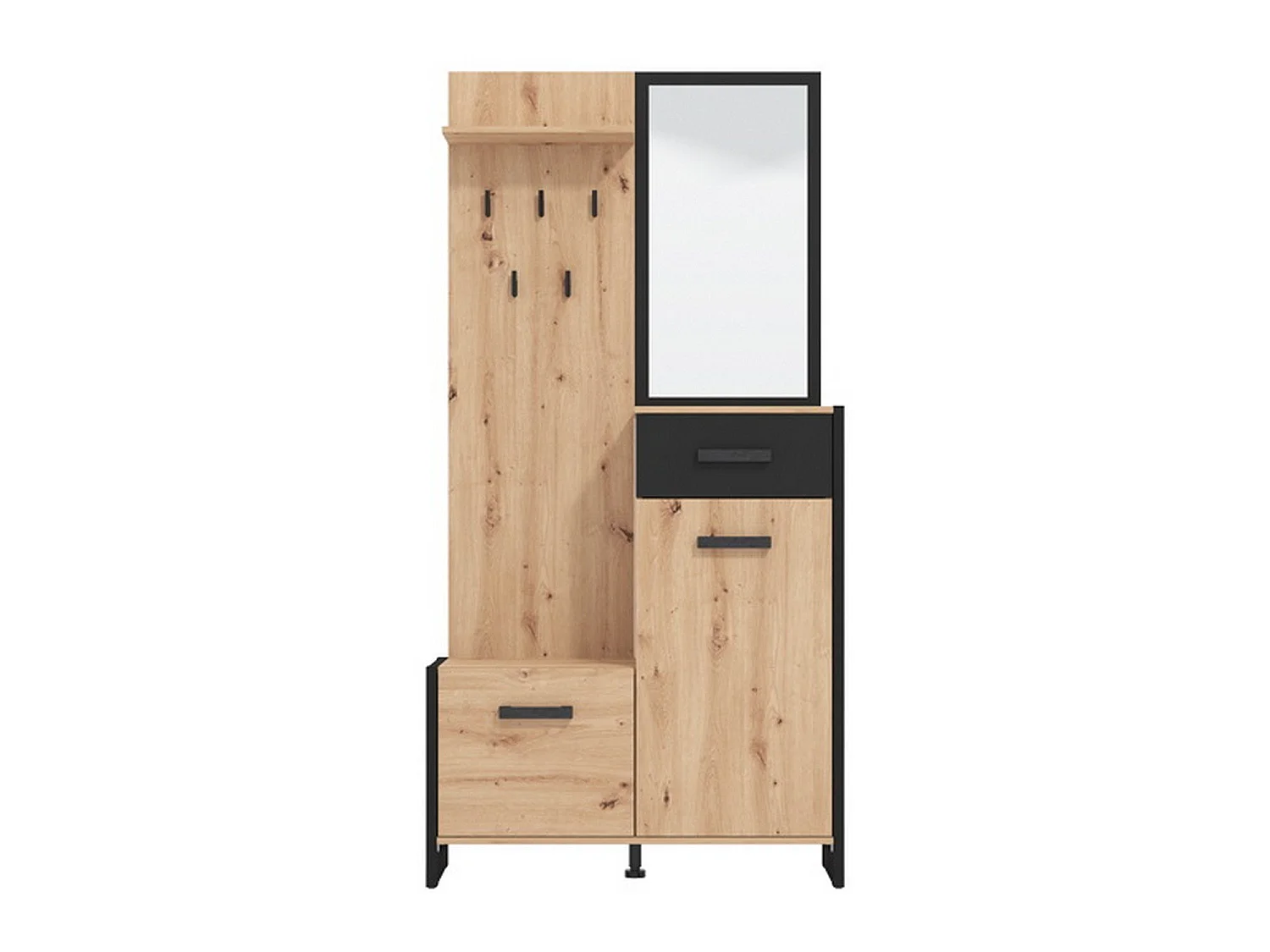 Flurkommode Corbetta, inkl. Spiegel, 95x34x191h cm Eiche Natur-Braun, eine Schublade, 5 Regalböden