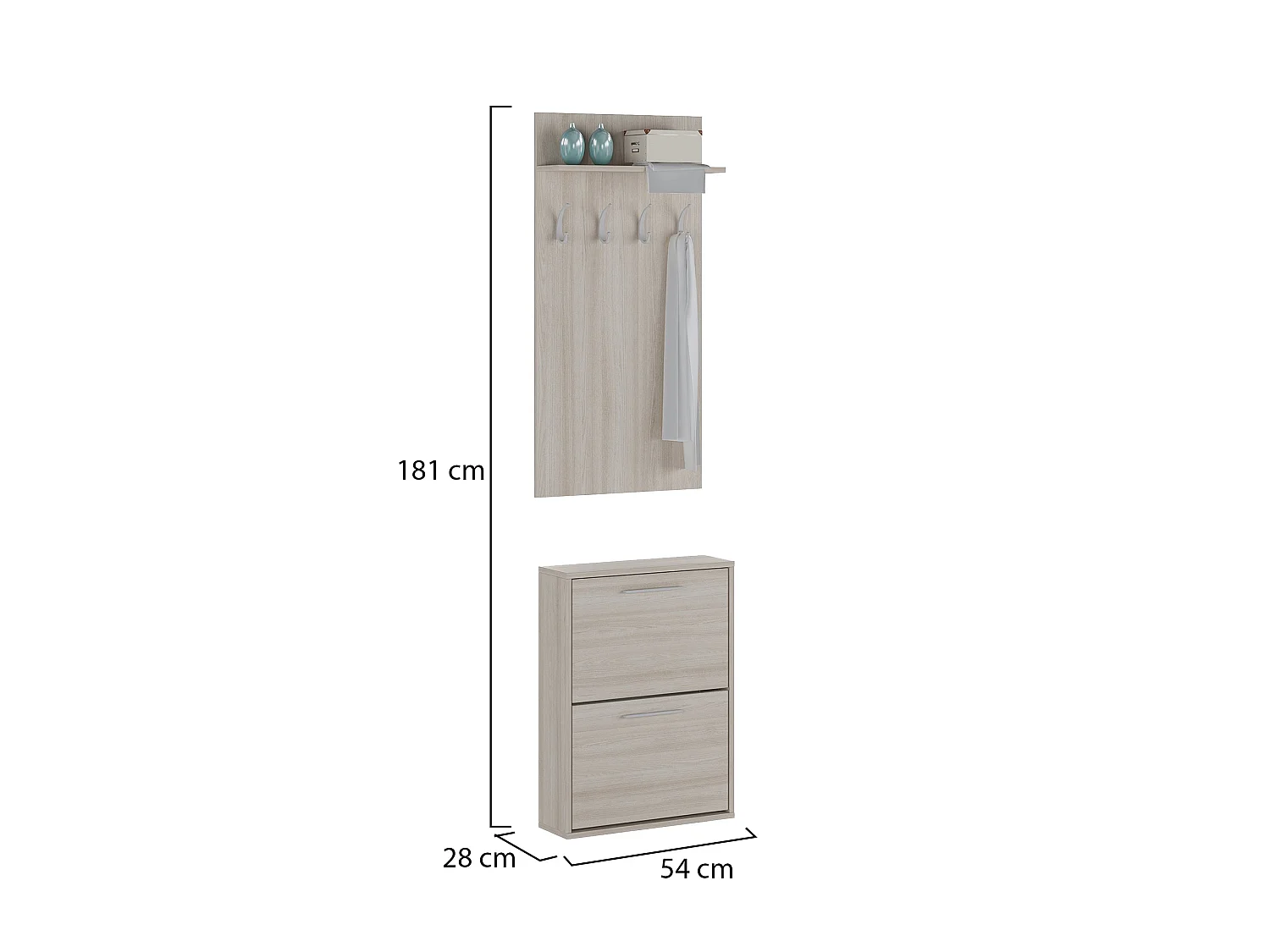 Eingangsmöbel Sestola, Garderobe, 54x28x181h cm Ulmenbraun, Klappöffnung, 2 Türen