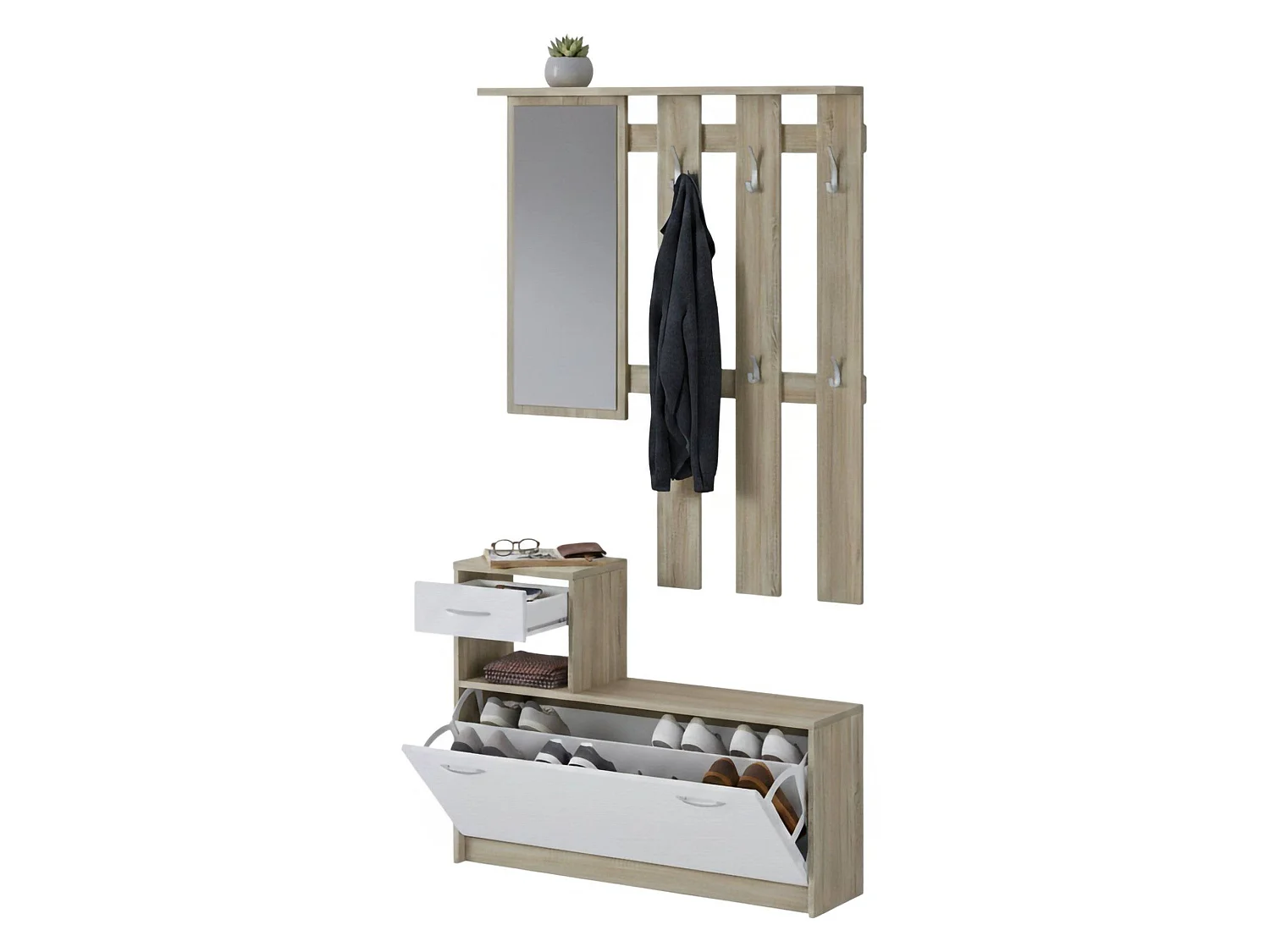 Meuble d'Entrée Garolfo, Miroir Inclus, 25,5x100x190h cm Blanc