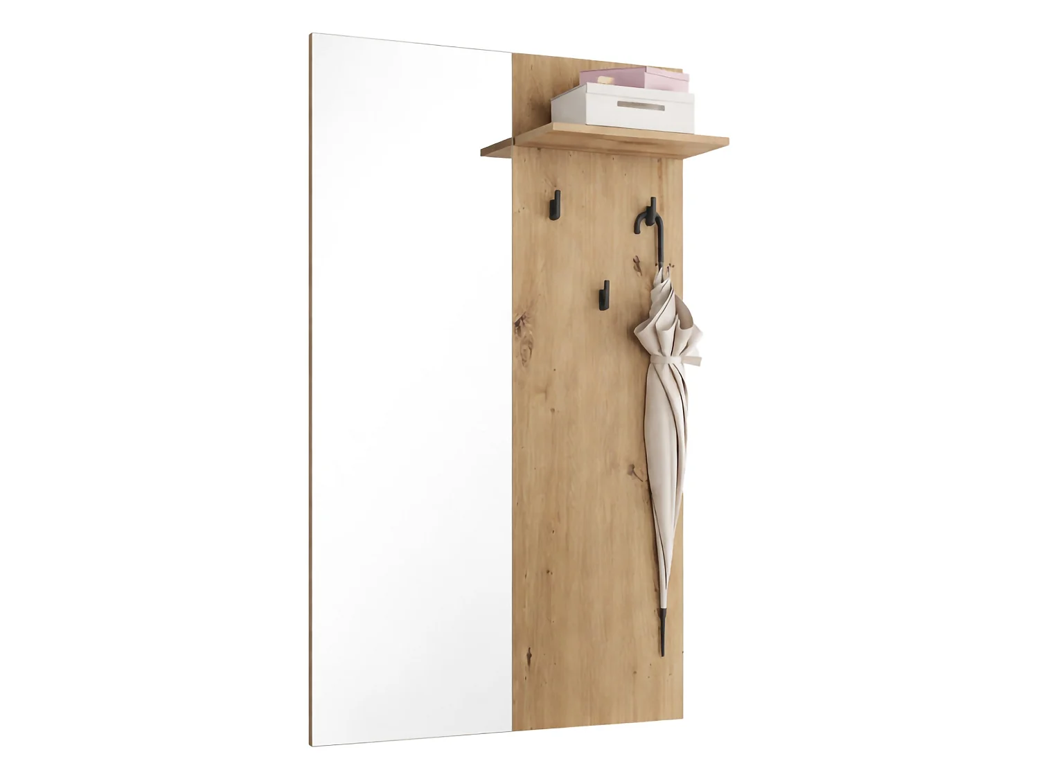 Meuble d'entrée Lanze, Miroir inclus, 79x20x132h cm Chêne Nœuds Marron, une Étageré, Porte-manteau