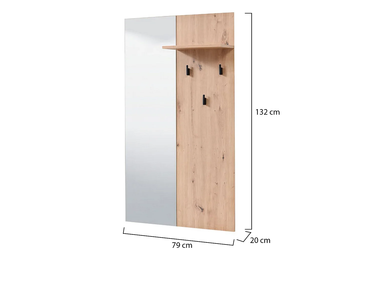 Meuble d'entrée Lanze, Miroir inclus, 79x20x132h cm Chêne Nœuds Marron, une Étageré, Porte-manteau