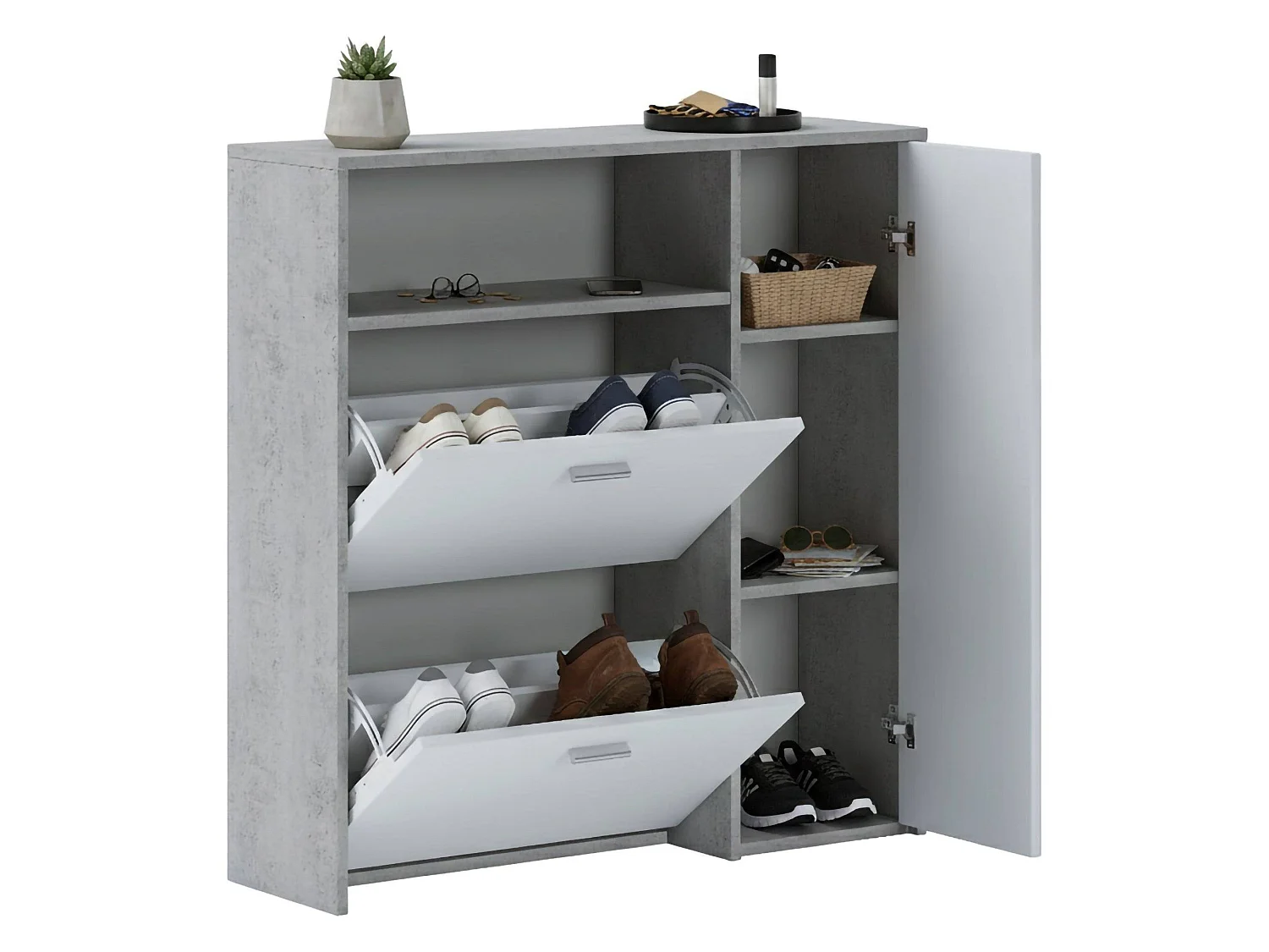 Meuble d'Entrée Dafenagya, 4/5 Paires, 26.6x91.5x94h cm Gris Ciment