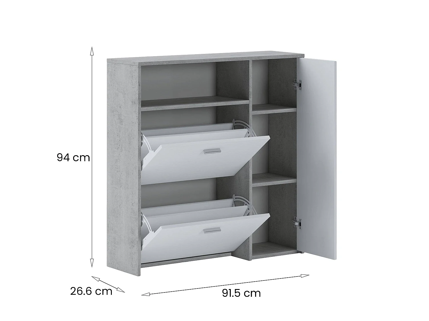 Meuble d'Entrée Dafenagya, 4/5 Paires, 26.6x91.5x94h cm Gris Ciment