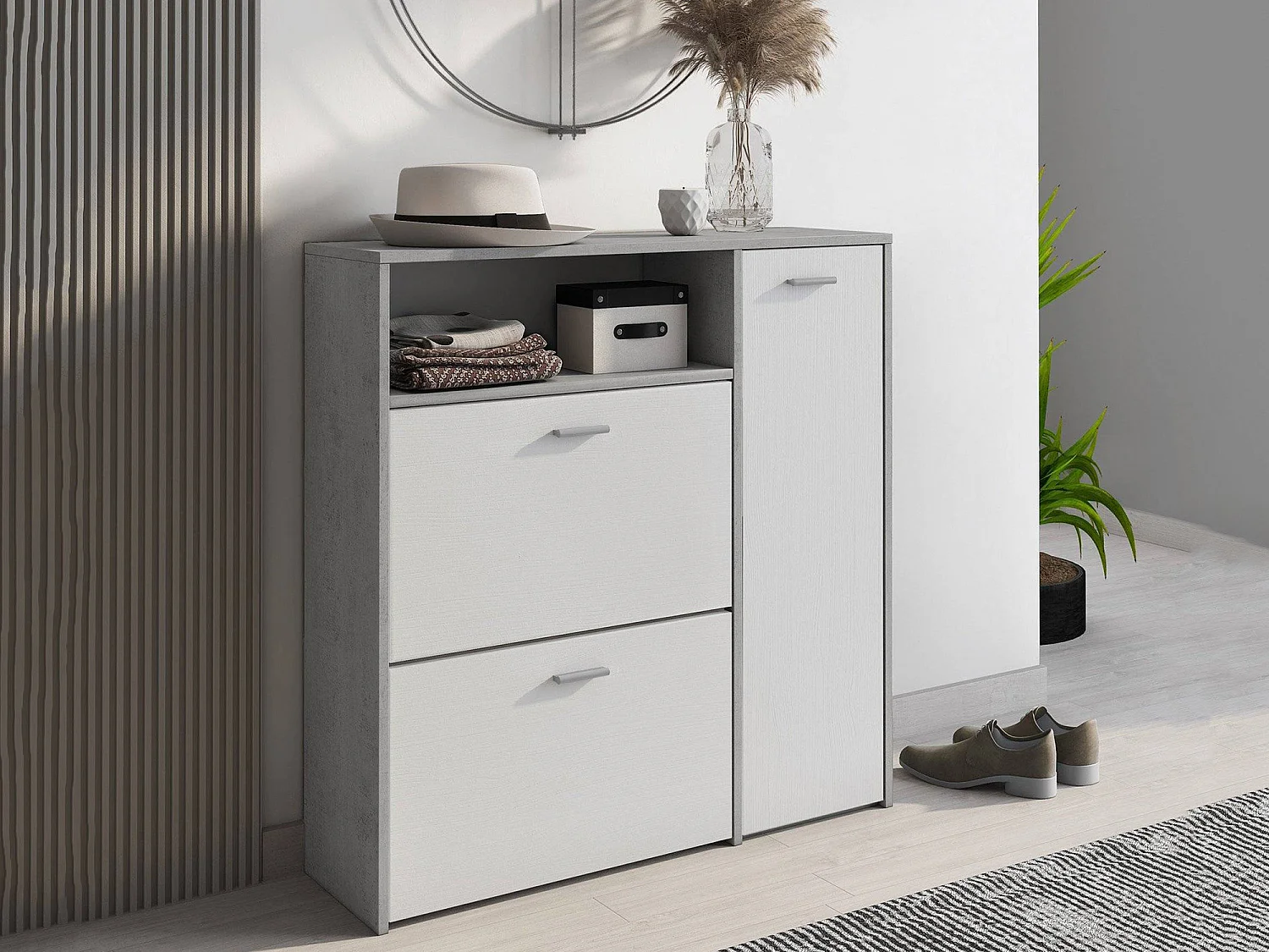 Meuble d'Entrée Dafenagya, 4/5 Paires, 26.6x91.5x94h cm Gris Ciment