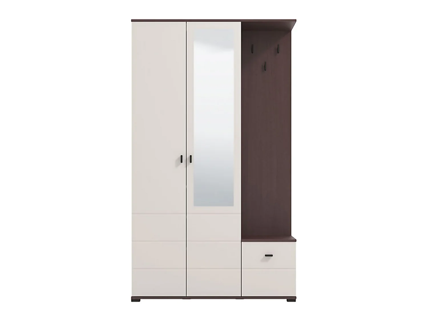 Meuble d'Entrée Raroto, Miroir Inclus, 116x35x197h cm Blanc Crème, 4 Étagères, Porte-manteaux