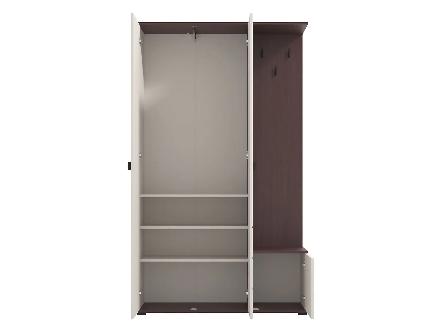 Meuble d'Entrée Raroto, Miroir Inclus, 116x35x197h cm Blanc Crème, 4 Étagères, Porte-manteaux
