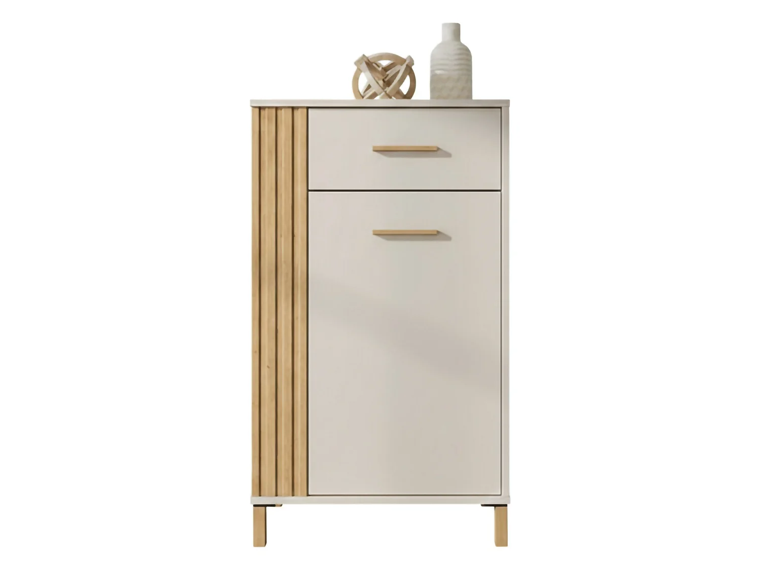 Meuble d'entrée Carducci, un tiroir, 60x40x103h cm blanc crème, 2 étagères, une porte