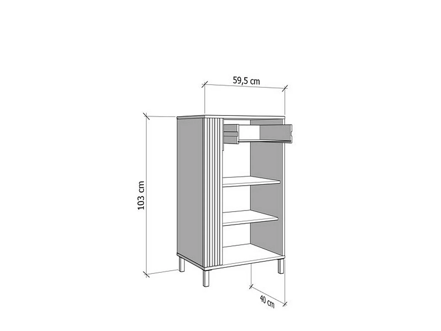 Meuble d'entrée Carducci, un tiroir, 60x40x103h cm blanc crème, 2 étagères, une porte