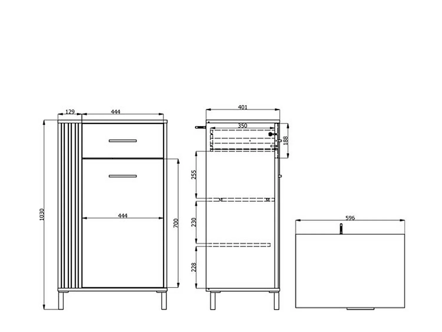 Meuble d'entrée Carducci, un tiroir, 60x40x103h cm blanc crème, 2 étagères, une porte