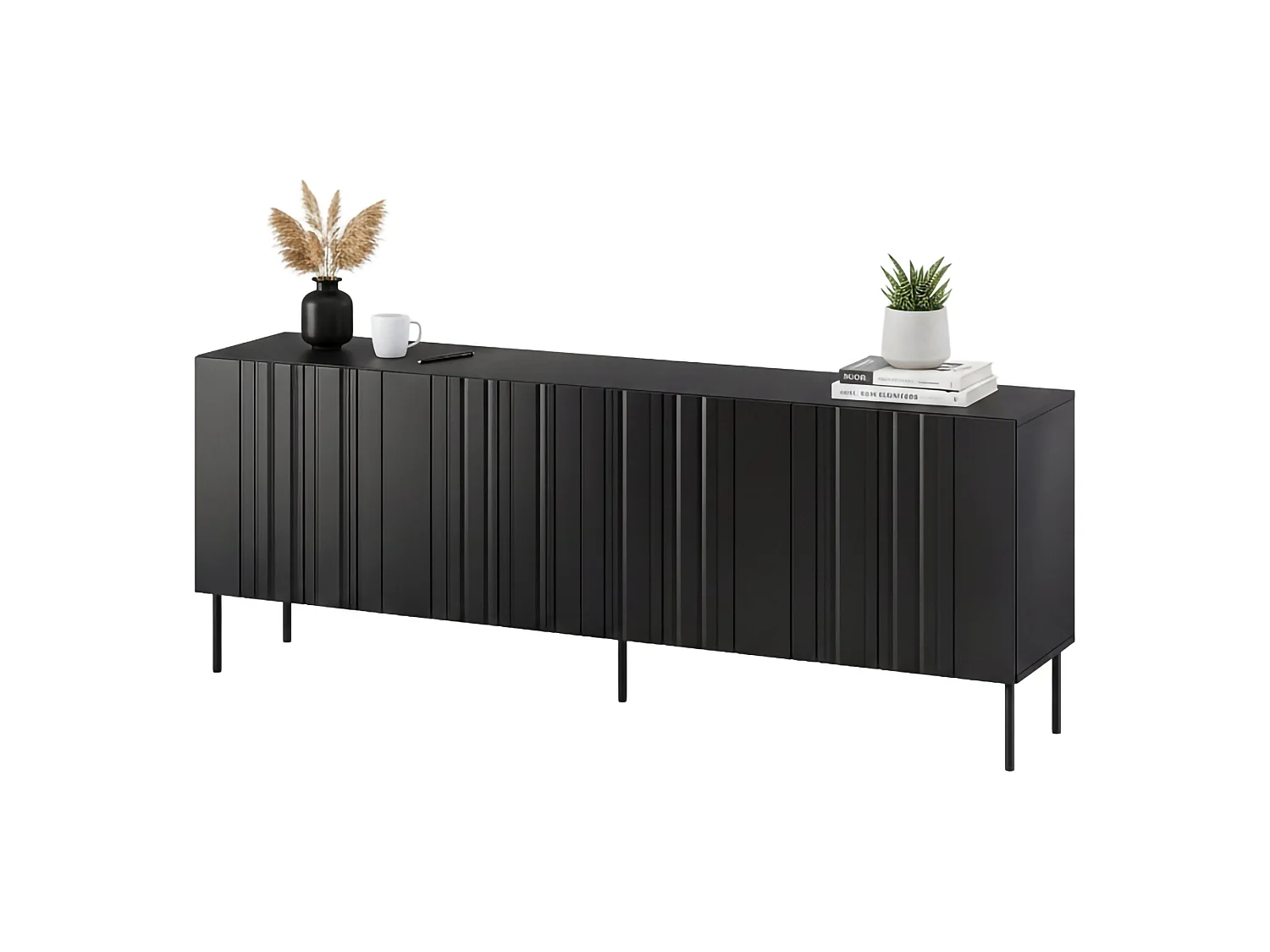 Buffet Vedras, 2 Étagères, 42x200,5x75h cm Noir, Credenza