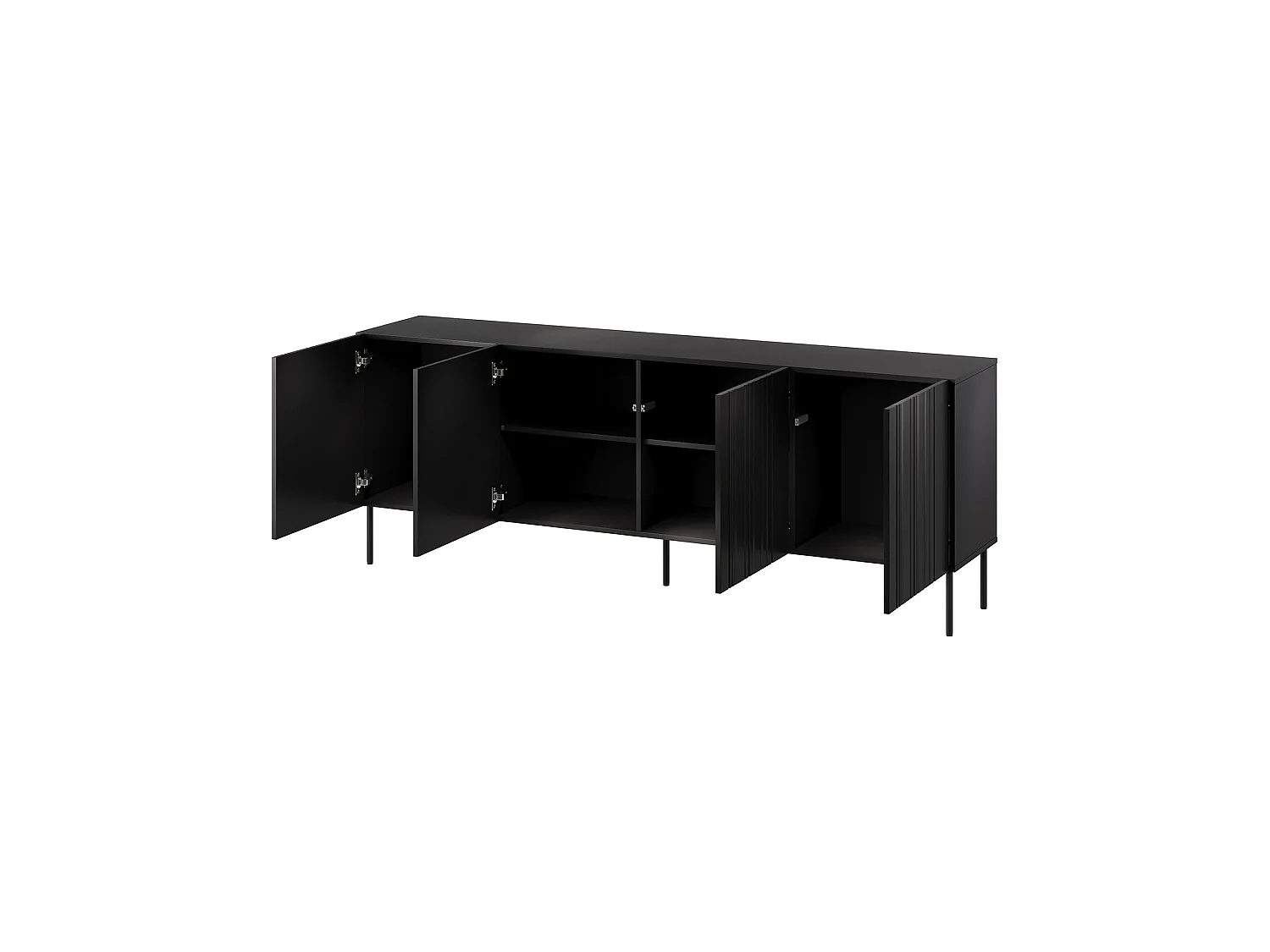 Buffet Vedras, 2 Étagères, 42x200,5x75h cm Noir, Credenza
