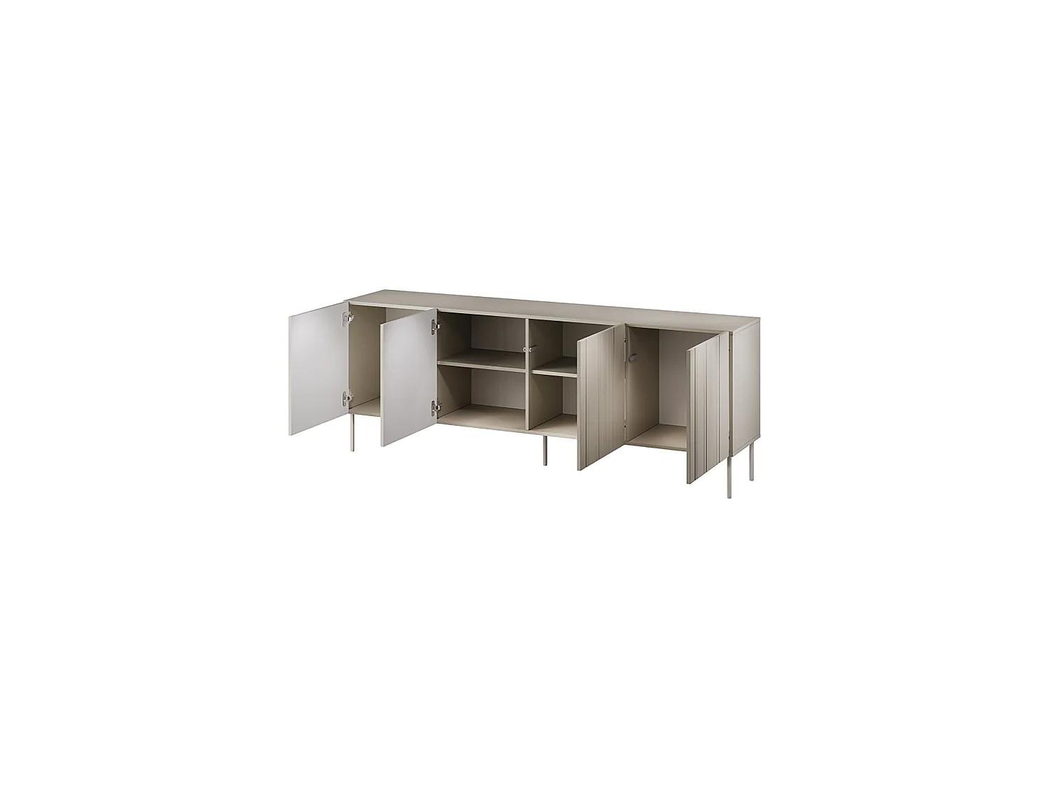 Dressoir Vedras, 2 planken, 201x42x75h cm beige, 4 deuren, 6 vakken