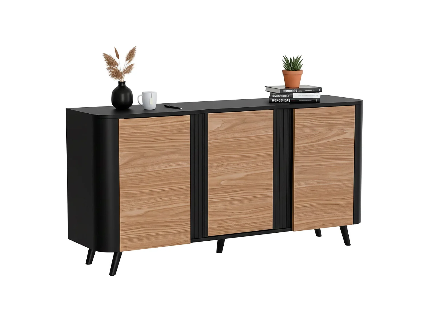 Buffet Tarouca, 3 étagères, 42x150,5x70,2h cm Noyer, Enfilade