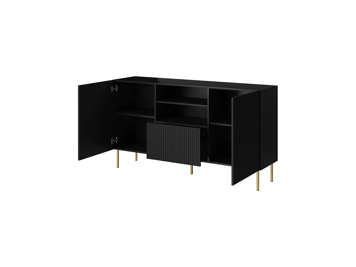 Buffet Coimbra, 4 étagères, 42x150x82h cm Noir, Enfilade
